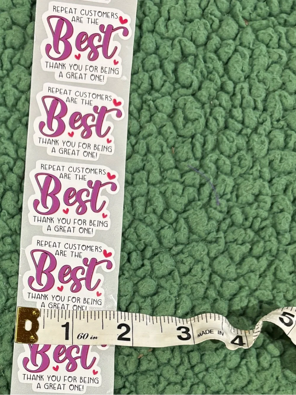 'Best' Thank You Sticker Strip - Pink Text on White Stickers